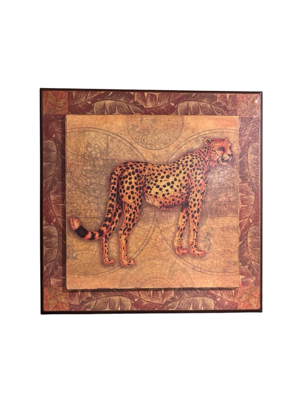 Vintage 3D Cheetah Layered Wall Art – Safari Globe Decor